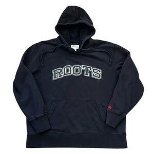 Roots 73 Athletics Black Hoodie Pullover XL Sewn Letters Maple Leaf Thick Cotton